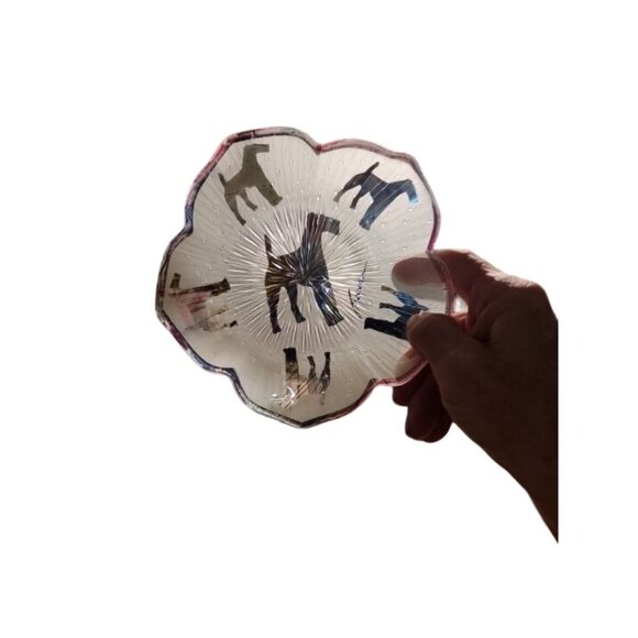 Vintage Iridescent Frosted Glass Bowl W/ Scottie Dog Design & Prism Effect Signe - Picture 7 of 9